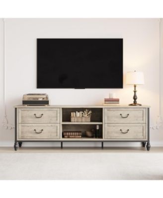 TV Stand for up to 70 Inch TV Mid Century Entertainment Center with 4 Drawers and Open Shelves, Media Console Table TV Console Table