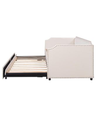 Twin Size Velvet Upholstered Daybed with Pop Up Trundle