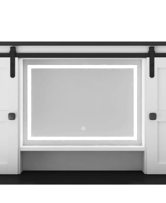 Farmhouse Dressing Table with Lighted Mirror and Drawer