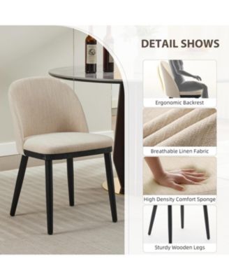 Upholstered Dining Chairs Set of 2,Modern Fabric Dinner Chairs with Wood Legs