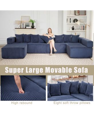 146" U-Shaped Convertible Sleeper Sectional Sofa with 8 Pillows