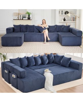 146" U-Shaped Convertible Sleeper Sectional Sofa with 8 Pillows