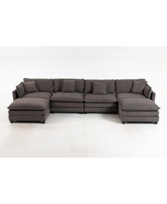 Modern 4-Seat Sectional Sofa with 2 Ottomans & Pillows, 149.61", 2 Colors