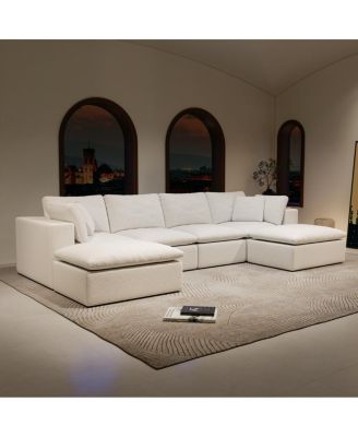 Modular Sectional Sofa, Upholstered Couch, 5PC Free Combination, White