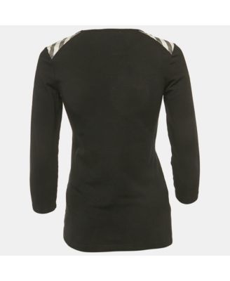 Women's Black Checks Trim Jersey Long Sleeve T-Shirt