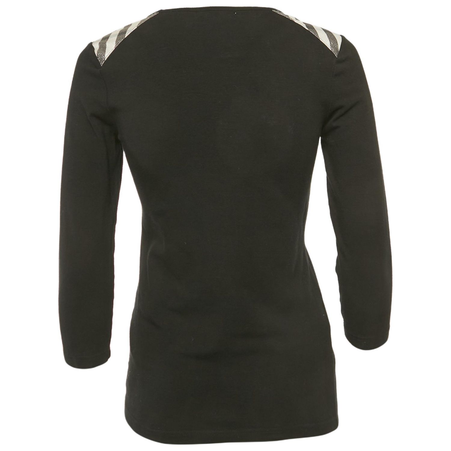 Women's Black Checks Trim Jersey Long Sleeve T-Shirt