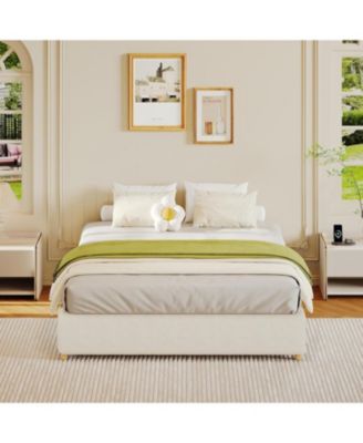 Platform Bed Frame with Upholstered Headboard and Wooden Slats Support, Upholstered Mattress Foundation - King