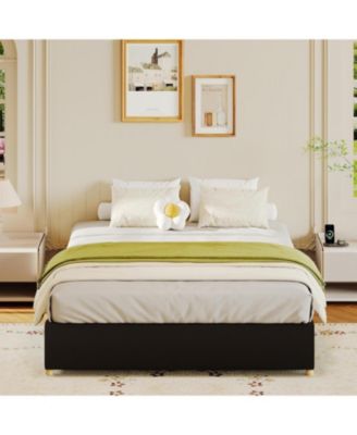 Platform Bed Frame with Upholstered Headboard and Wooden Slats Support, Upholstered Mattress Foundation - Full