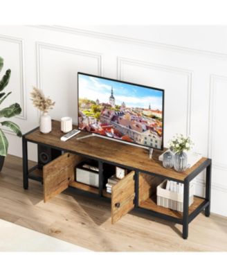 58 Inch TV Stand with Storage, Entertainment Center with Adjustable Legs, TV Console up to 65 Inch with Open Shelves