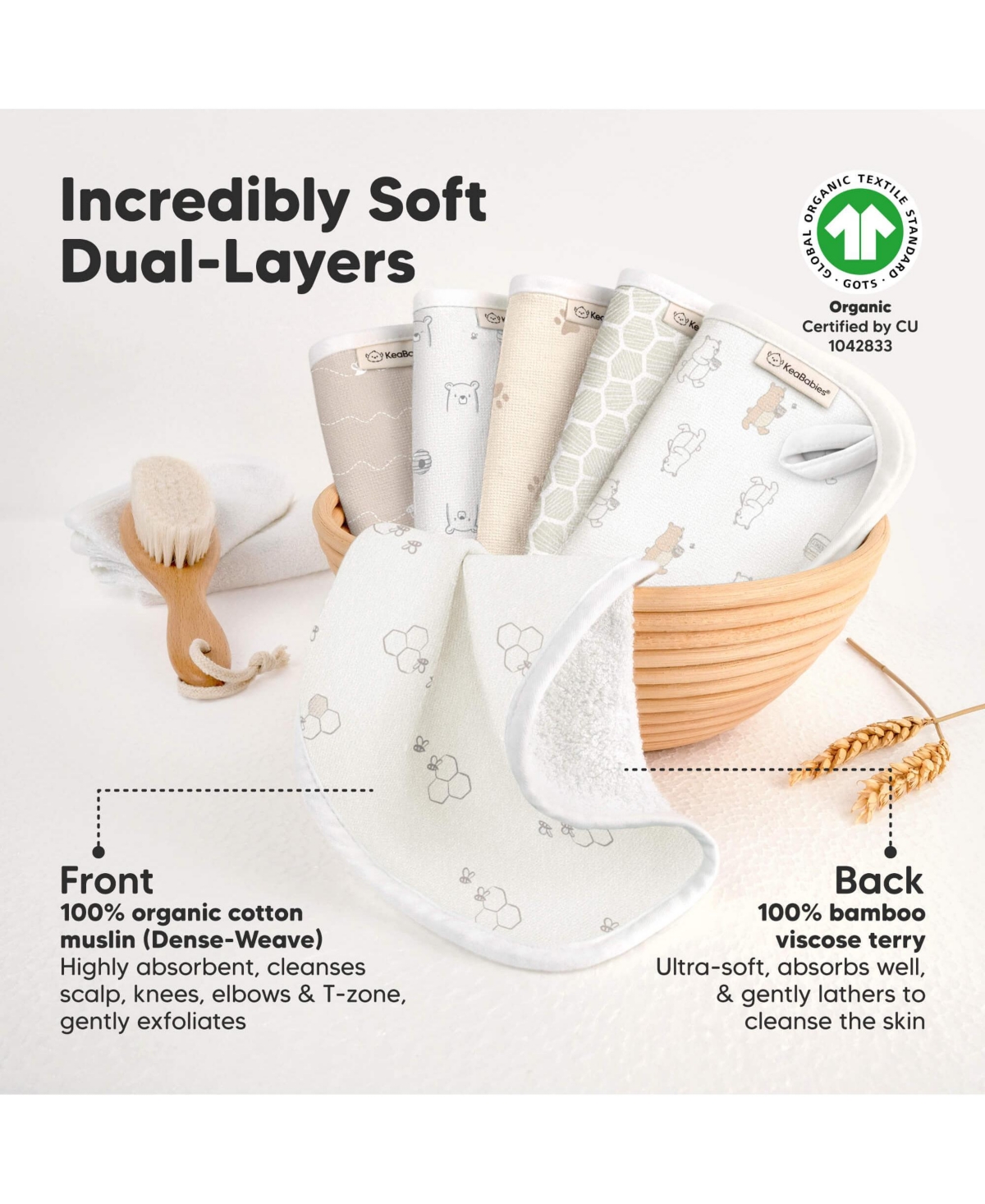 KeaBabies 6-Pack Cami Baby Washcloths for Newborn, Cotton Face Wash Cloths Babies, Soft & Absorbent Bath Towels