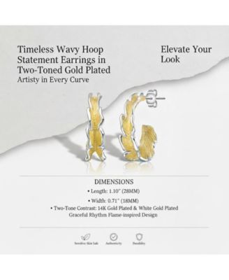 Timeless Wavy Hoop Statement Earrings in Two-Toned Gold Plated