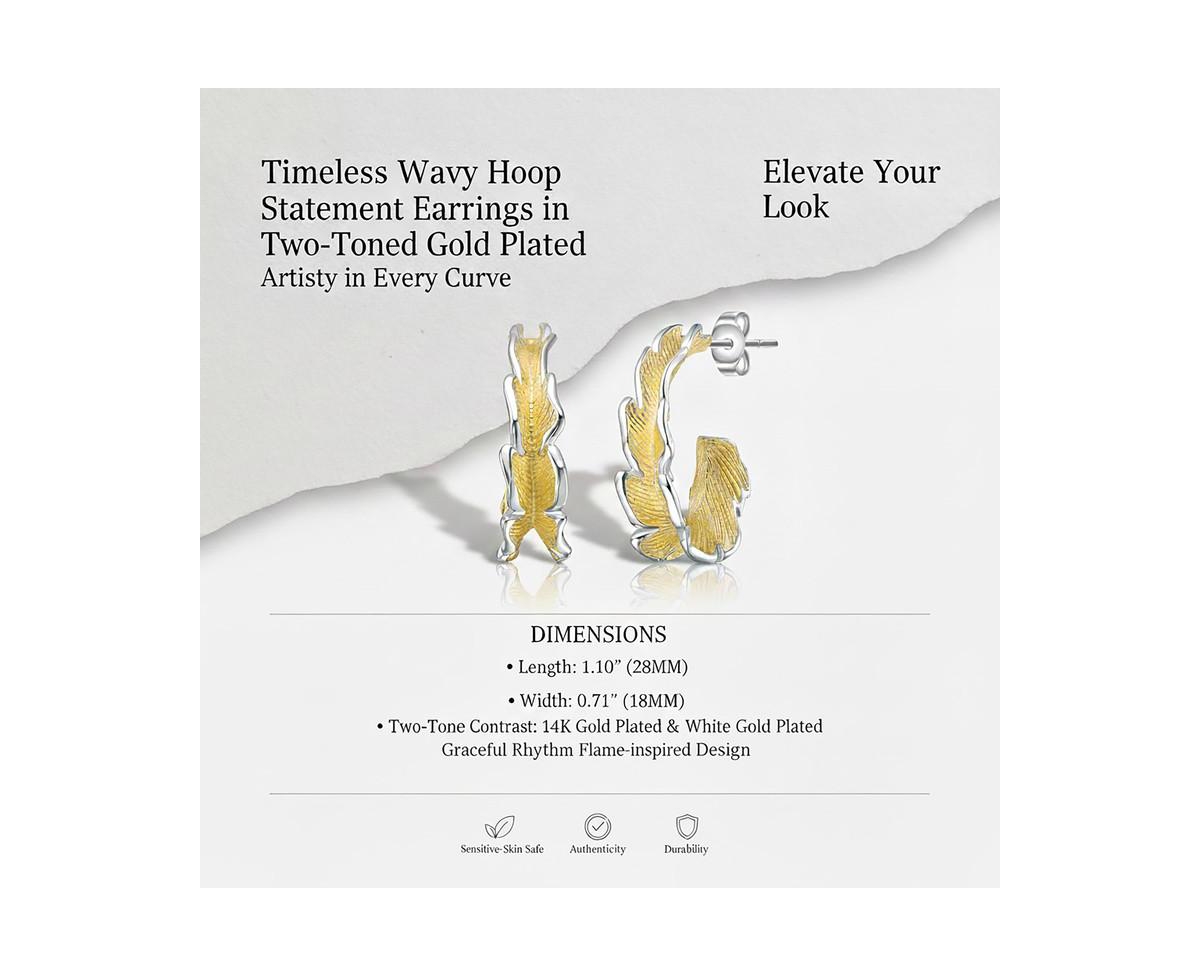 Rachel Glauber Timeless Wavy Hoop Statement Earrings in Two-Toned Gold Plated