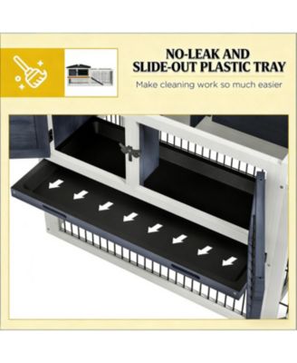 Secure Outdoor Cat Hutch - Ventilated Wooden Shelter with Wheels，Dark Grey