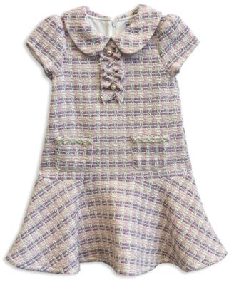 Girls' 2T-6X Short-Sleeve Boucle Dress