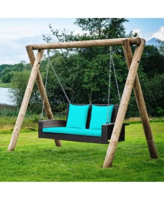 LUCKY ONE 2-Person Wicker Hanging Porch Swing with 2 Back Cushions and 1 Seat Cushion