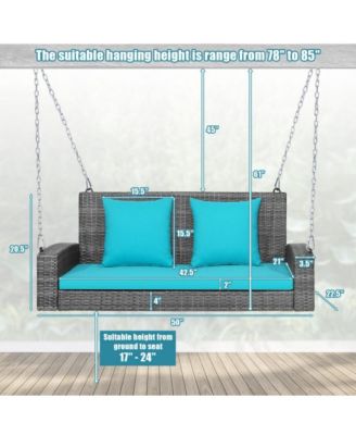 LUCKY ONE 2-Person Patio PE Wicker Hanging Porch Swing Bench Chair Cushion 800 Pounds