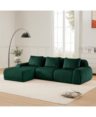 Modern L-Shaped Modular Sectional Sofa, Flannelette, Oversized 3-Seater, Movable Ottoman