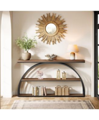 63-Inch Console Table for Entryway, Farmhouse Entryway Table with Arched Frame, 3-Tier Industrial Sofa Console Behind The Couch