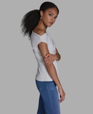 Women's Sleeveless Ruched Boat Neck Top