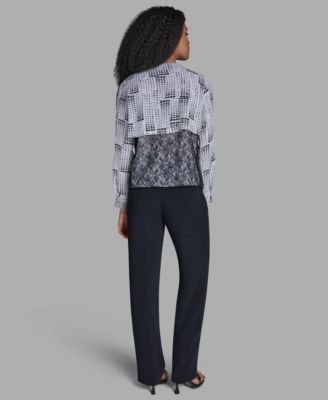 Women's Printed Lace Crewneck Long-Sleeve Top