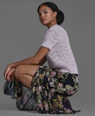 Women's Side Zipper Printed Ruffle Maxi Skirt