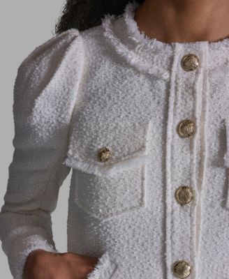Women's Crewneck Button-Front Tweed Jacket