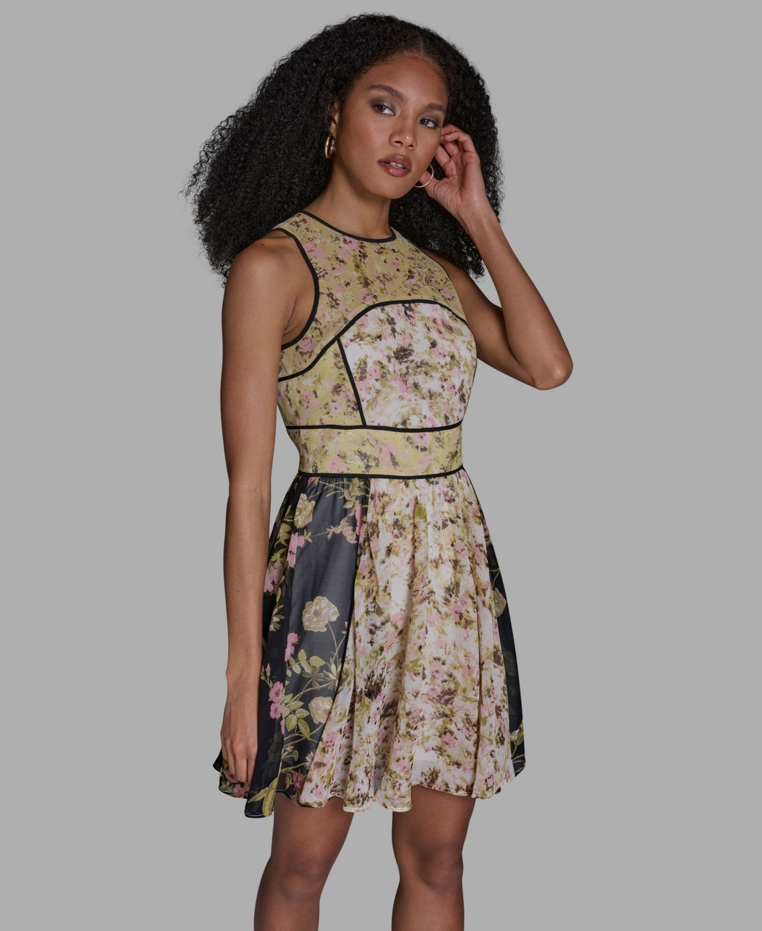 Women's Crewneck Mix Print Mini Dress
