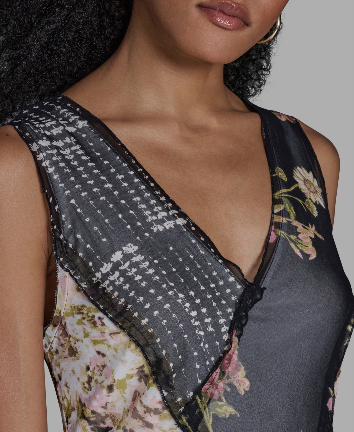 Bcbg Women's V-Neck Ruffle Mix Print Dress