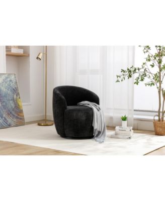 Swivel Barrel Accent Chair with Metal Ring & Chenille Fabric