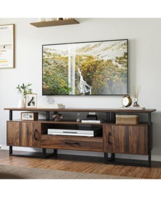 Mid Century Modern TV Stand, 75 Inch Entertainment Center with Storage & Drawer, Industrial Console for Living Room, Rustic Brown