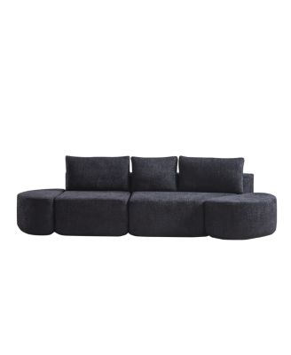 106.3" V-shaped modular sofa set in chenille fabric with pillows & ottomans