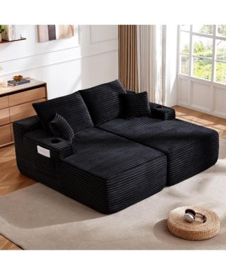 69" Cloud Sectional Couch, L-Shape Chaise with Deep Seat, Black