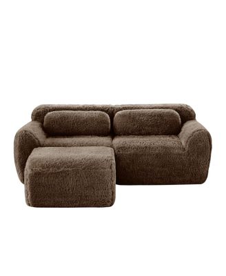  L-shaped Boneless Sofa, Soft Fluffy Plush Fabric, Chocolate