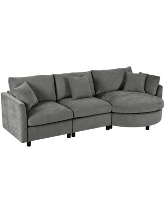 105" Chenille 3-Piece Sectional Sofa w/ Curved Chaise & 3 Pillows