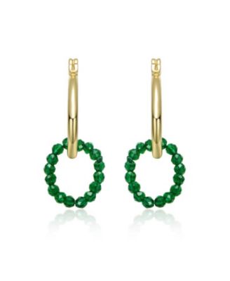 Colored Beaded Modern Hoop Earrings in 14K Gold Plated