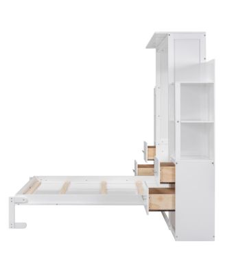Streamdale  Furniture Full Size Murphy Bed Wall Bed with Shelves, Drawers and LED Lights