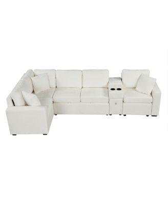 L-shaped Convertible Sofa Bed Modular Sectional with Pull-Out Bed