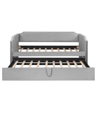 Twin Size Velvet Upholstered Daybed with Pop Up Trundle