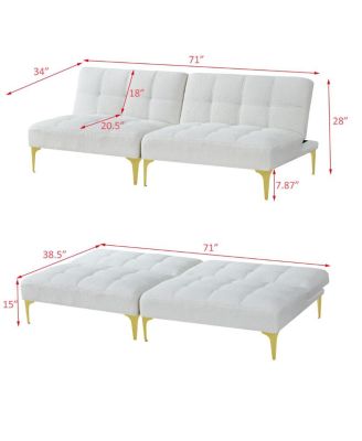 Convertible sofa bed futon with gold metal legs teddy fabric
