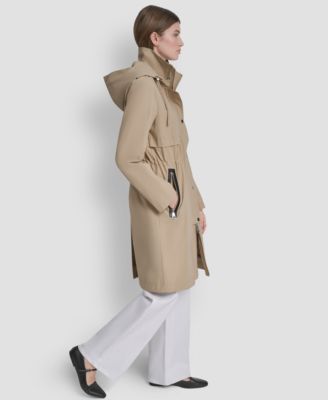 Women's Pleather Trim Anorak Rain Coat