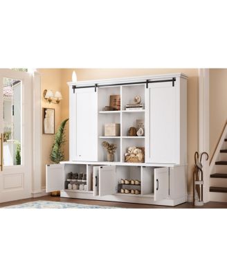 Multifunctional entryway cabinet with sliding rails and tree design