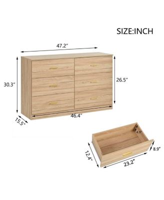 Modern 6-Drawer Dresser - Wide Chest of Drawers for Bedroom