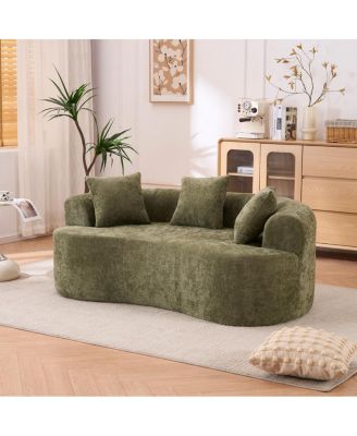 Crescent sofa, modern low-back, deep cushions, self-inflating foam, 3-seater, no assembly (Green)
