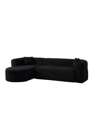 Luxury Modern Curved Sectional Sofa, Chenille, 2 Pillows, L-Shape Cloud Couch (Left Chaise, Black)
