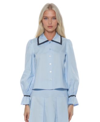 Women's Shannah Long Sleeve Dropped Contrast Collar Blouse