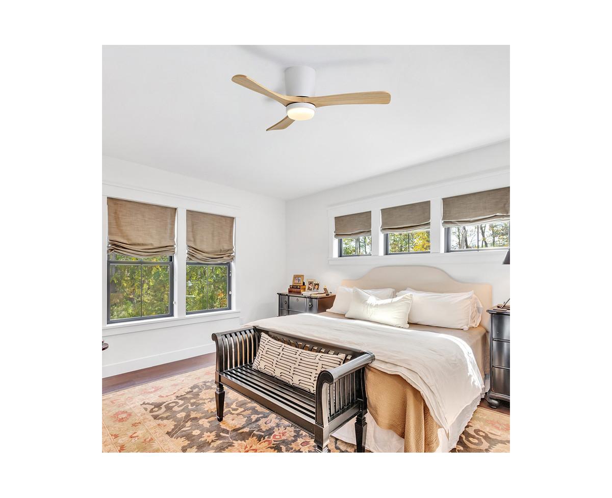 Sofucor 42-inch Minimalist 3-Blade Flush Mount Ceiling Fan with Light Remote Control and Timing Function