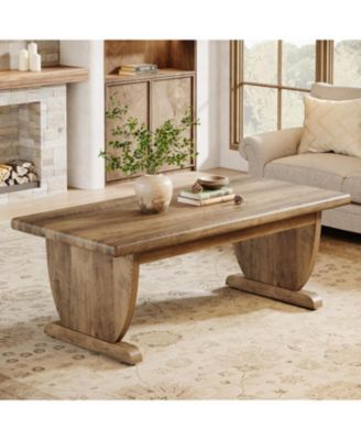 Rectangle Coffee Table, 48-Inch Large Wooden Low Coffee Tables, Rustic Farmhouse Center Tea Table