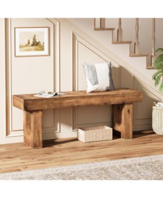 47" Long Solid Wood Shoe Bench, Farmhouse Indoor Narrow Entryway Bench with Sturdy Legs