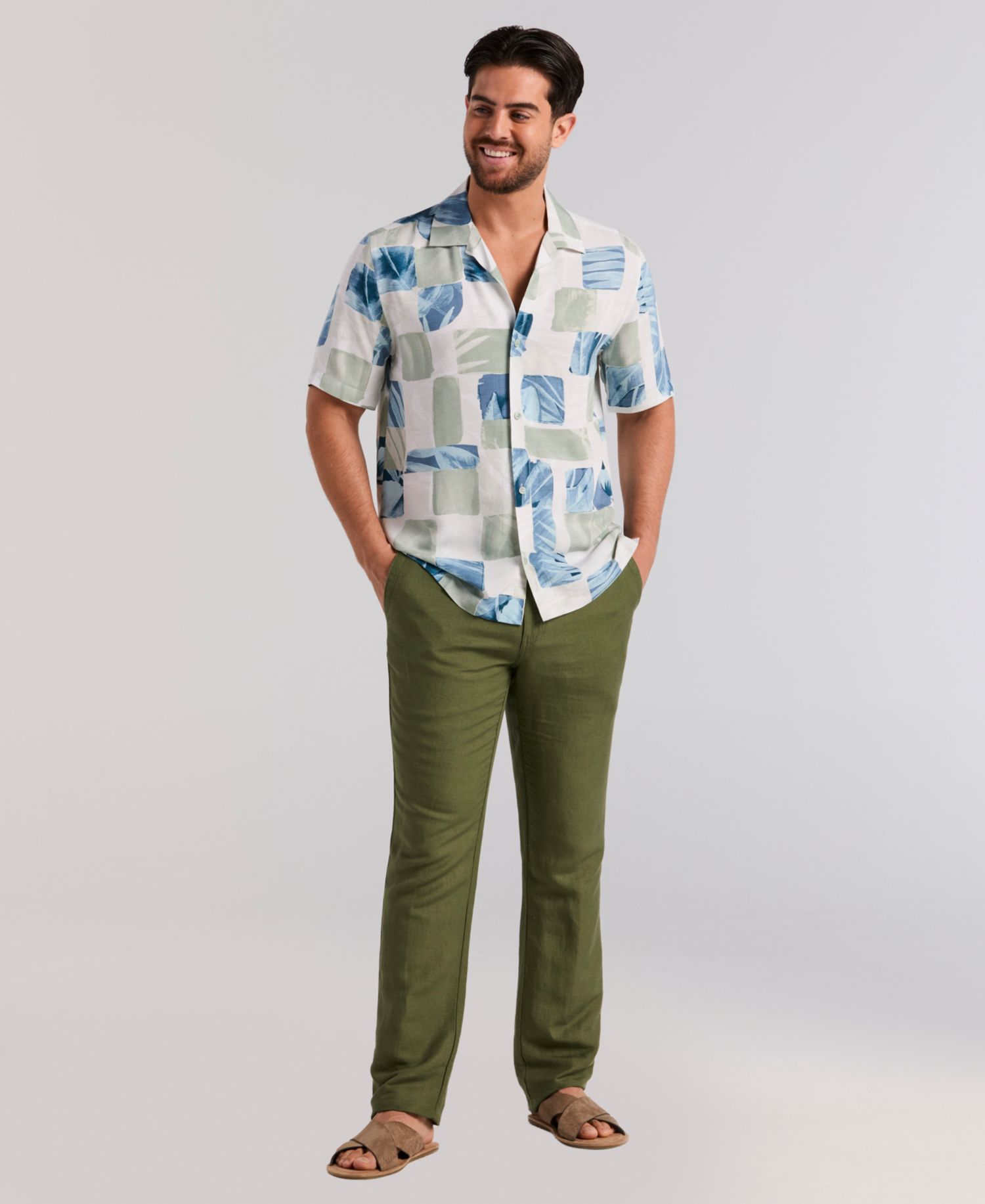Men's Water Color Tropical Geometric Short-Sleeve Shirt