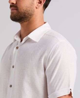 Men's Border Palm Embroidered Linen-Blend Short-Sleeve Shirt